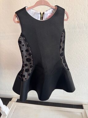 Zoe Ltd Black Sleeveless Fit-and-Flare Dress with Mesh Insets